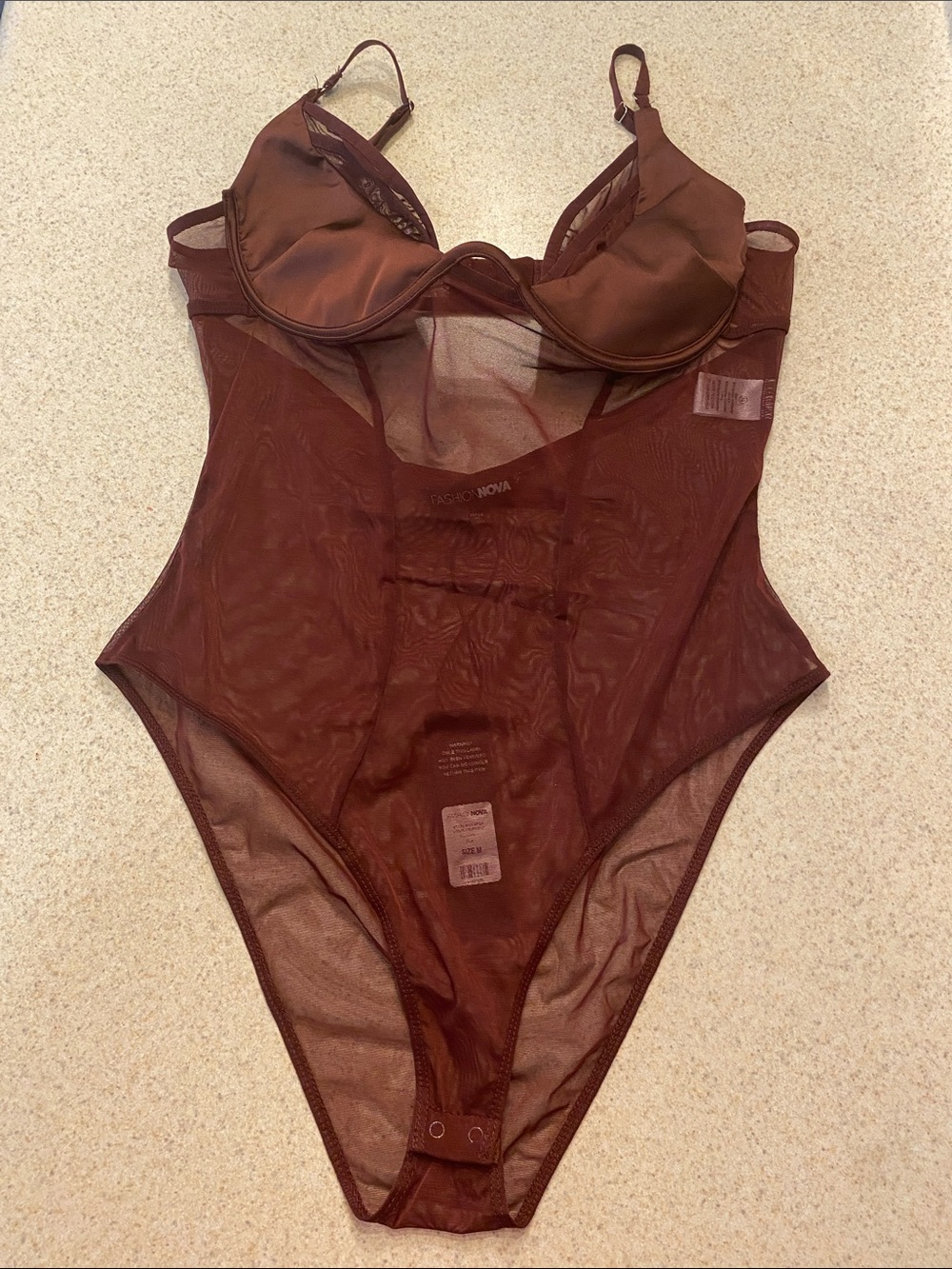 Fashion Nova Stage Riot Mesh Bodysuit Sleeveless Maroon Adjustable NWT